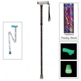 Bastón plegable de 1 apoyo puño francés luminoso "Paisley Black" Glow and Go