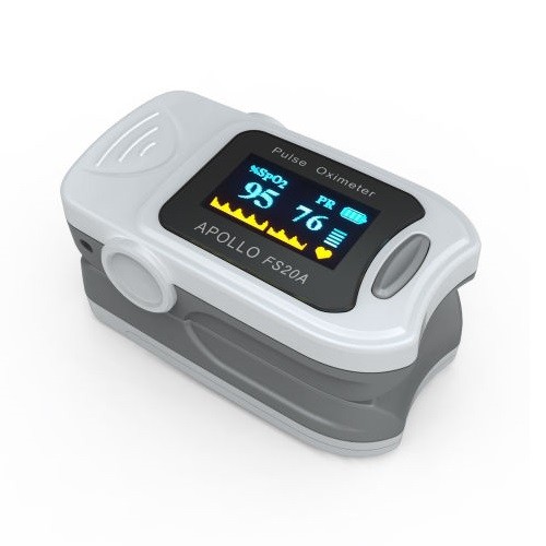 Oxímetro de dedo color blanco con pantalla oled azul