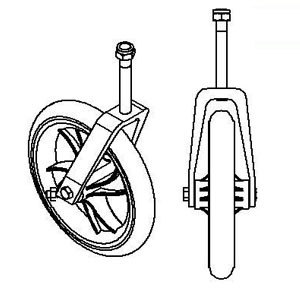 Tijera con rueda delantera de 8" con dona de hule, baleros y tornillos juego de 2 piezas