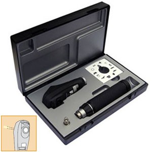 Retinoscopio de raya mango tipo C pilas desechables, luz Halogena 2.5