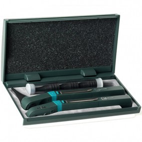 Estuche de diagnostico verde otoscopio y oftalmoscopio halógeno fibra óptica