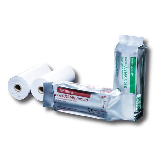 Papel termico para impresora ultrasonido 110 mm x 18 m. Paquete con 8 rollos