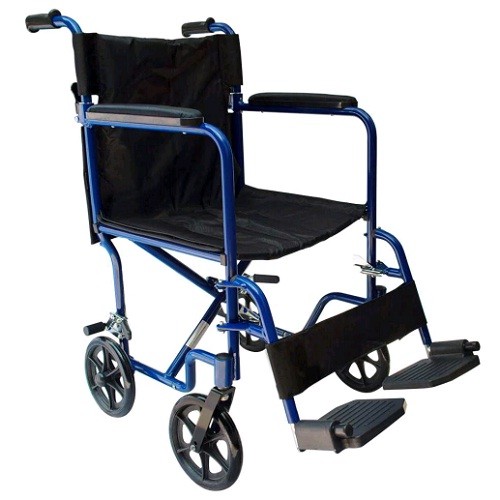 Silla de ruedas de traslado de aluminio con asiento de 17" color azul